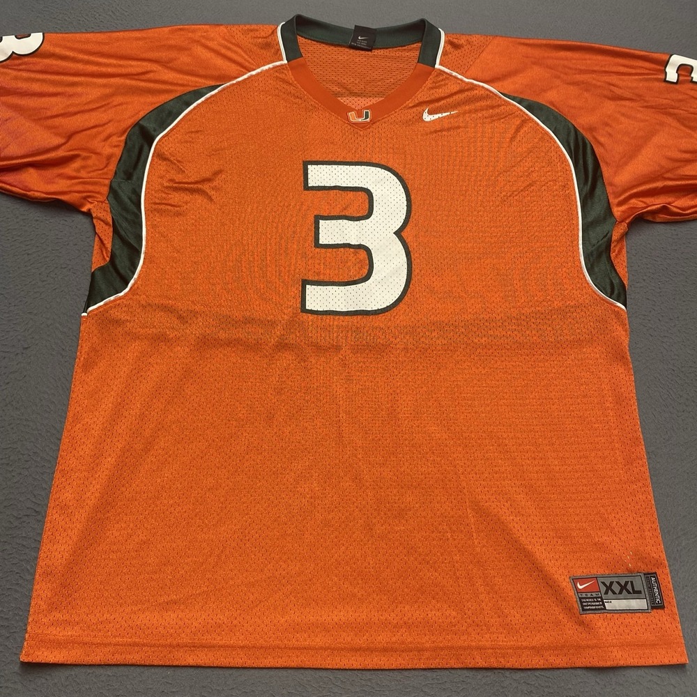 VTG Miami Hurricanes Jersey Mens 2XL Orange NCAA Football Nike Team #3 Y2k